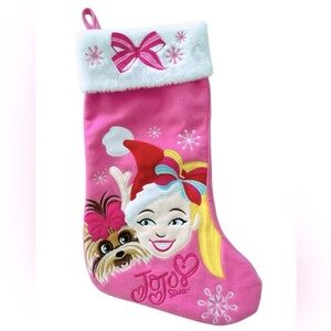 NEW JoJo Siwa Pink Christmas Stocking Embroidered Bow Yorkie Puppy Dog Faux Fur